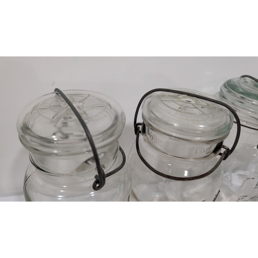 Vintage Ball Ideal and Atlas E-Z Seal Glass Canning Jars with Wire Bail Lids 4pc - Picture 2 of 6